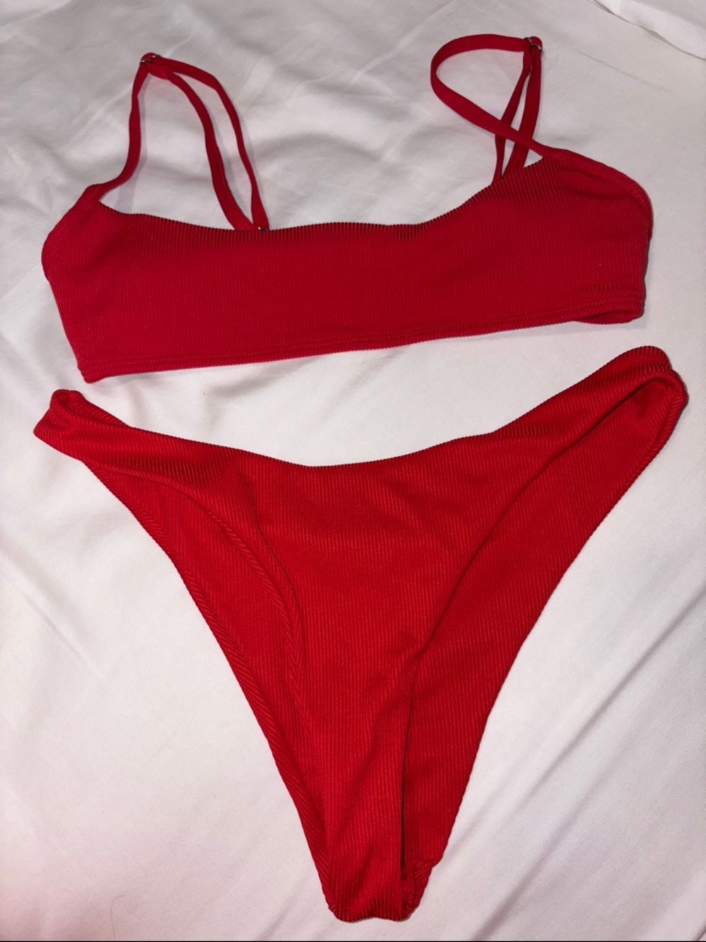 Ribbed Red Bikini Set — Sleek Two-Piece Swimwear